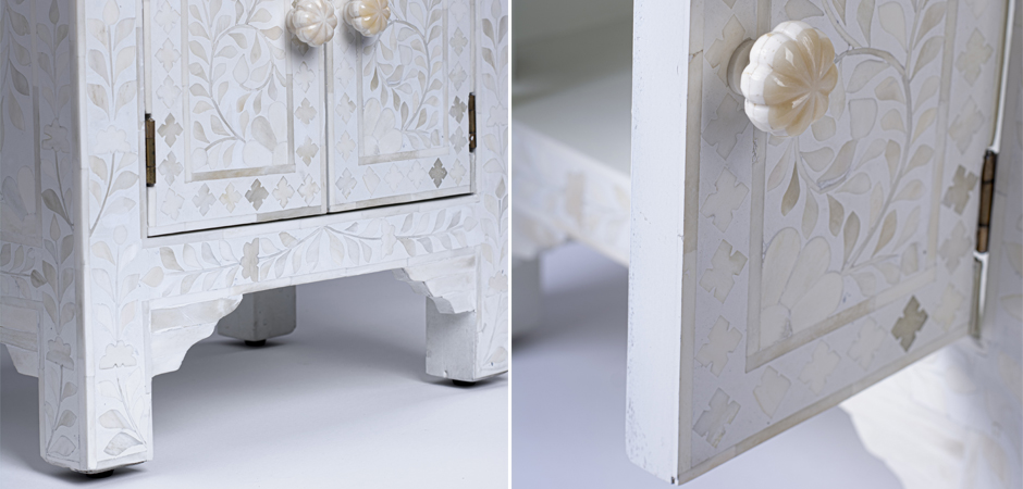Тумбочка с инкрустацией BONE INLAY BEDSIDE Белая - фото №1