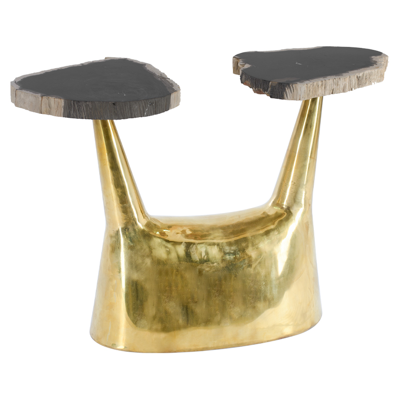 Приставной столик Side Table Petrified Wood Латунь Черный Бежевый Приставной столик Side Table Petrified Wood Латунь Черный Бежевый в Костроме | Loft Concept