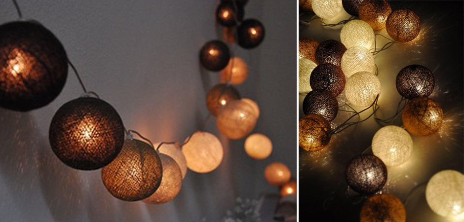 Гирлянда хлопковые фонарики Сotton Ball Brown - Loft-Concept в Костроме