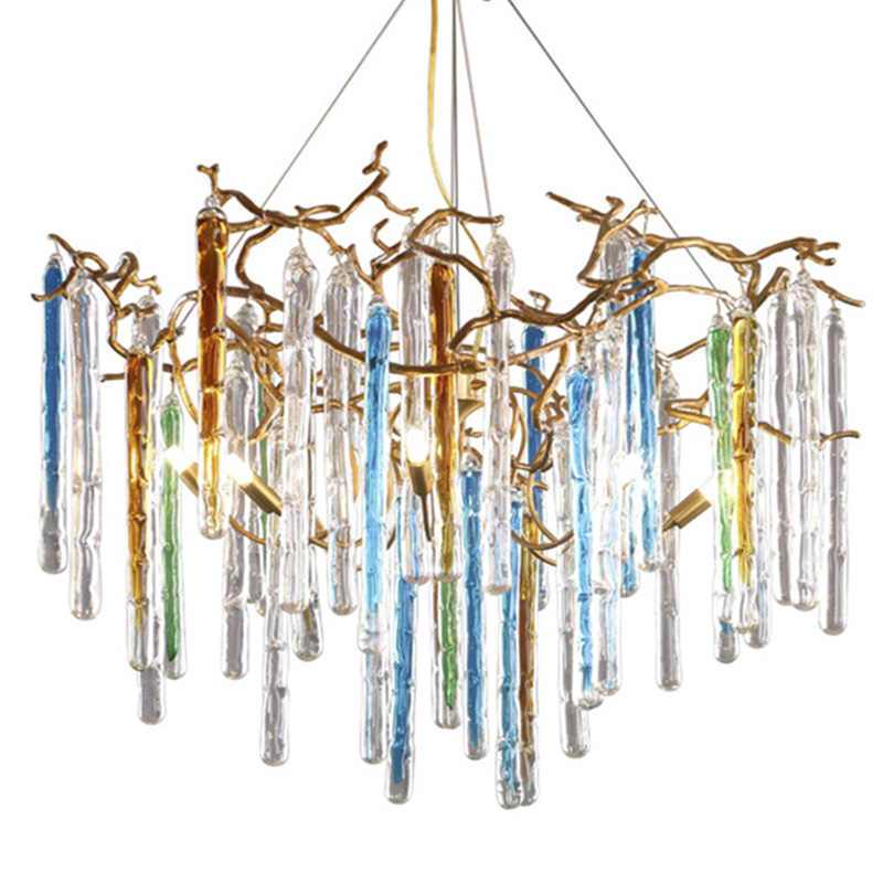 Люстра Waterfall Chandelier Blue Золотой Прозрачный Голубой Люстра Waterfall Chandelier Blue Золотой Прозрачный Голубой в Костроме | Loft Concept