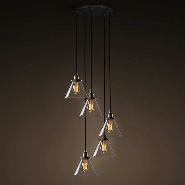 Подвесной светильник Loft Clear Glass Wide Cloche 5 Черный Подвесной светильник Loft Clear Glass Wide Cloche 5 Черный в Костроме | Loft Concept