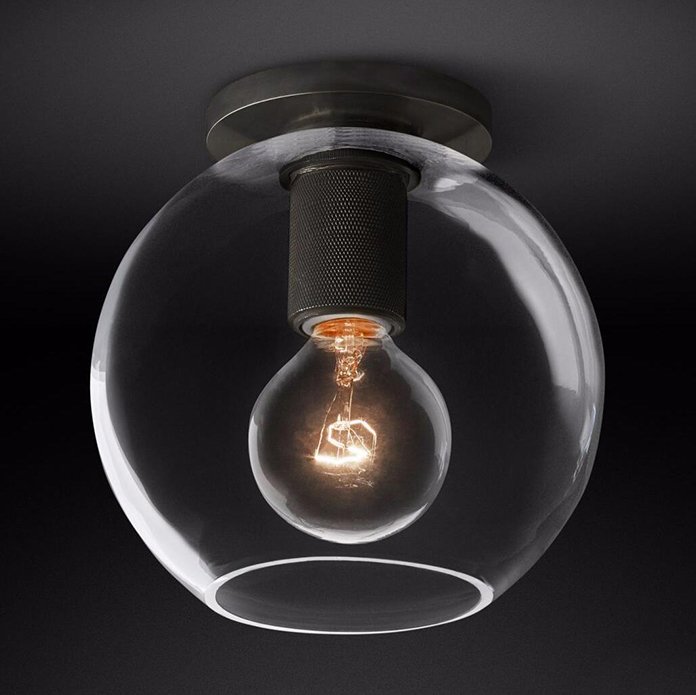 Потолочный светильник RH Utilitaire Globe Shade Flushmount Black Прозрачное Стекло Темная бронза Потолочный светильник RH Utilitaire Globe Shade Flushmount Black Прозрачное Стекло Темная бронза в Костроме | Loft Concept
