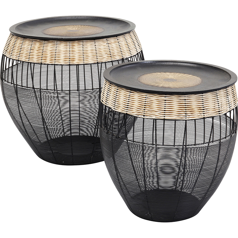 Комплект приставных столов African Wicker Drums Черный Древесина Комплект приставных столов African Wicker Drums Черный Древесина в Костроме | Loft Concept