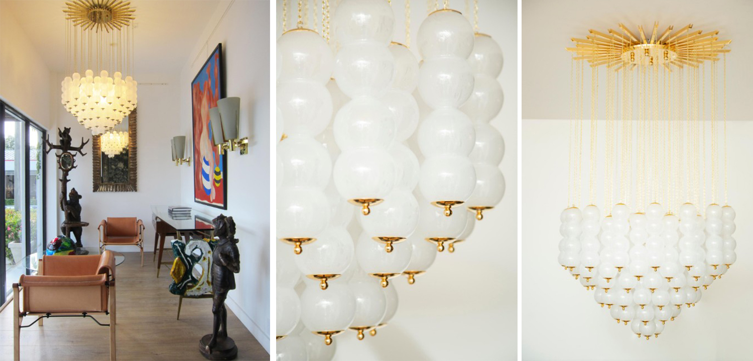 Дизайнерская Люстра Модерн середины ХХ века Flushmount Murano White Glass and Brass Ceiling Light - фото