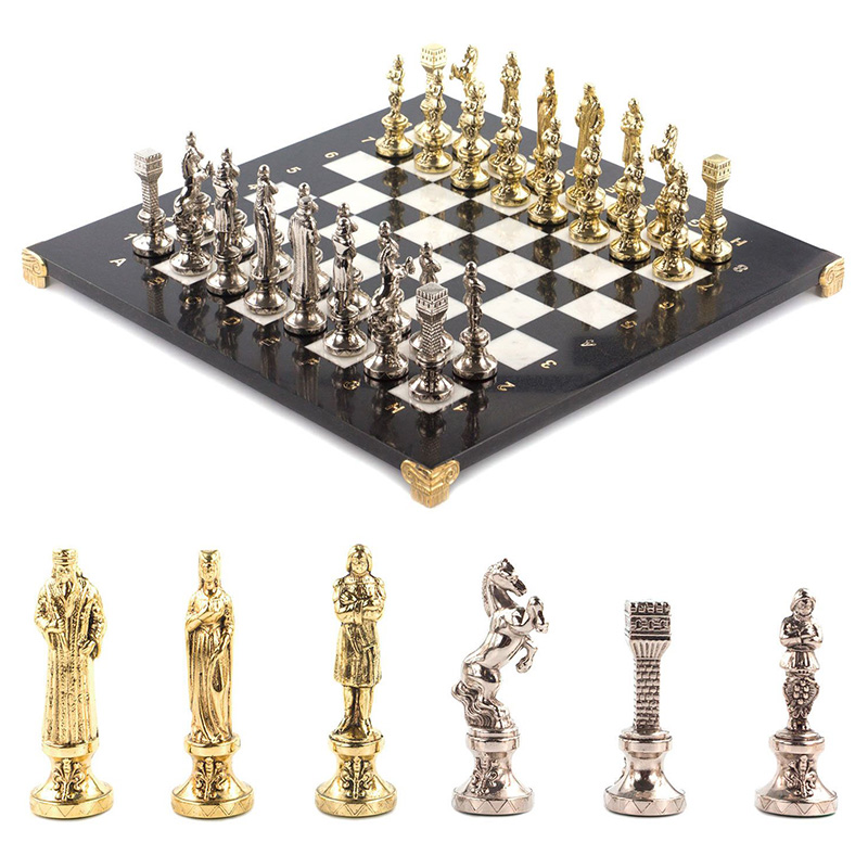Шахматы Ренессанс с доской из натурального мрамора Decorative Thematic Chess Золотой Серебряный Черный Белый Шахматы Ренессанс с доской из натурального мрамора Decorative Thematic Chess Золотой Серебряный Черный Белый в Костроме | Loft Concept