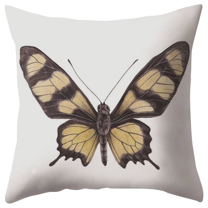Декоративная подушка Yellow Butterfly Белый Желтый Черный Декоративная подушка Yellow Butterfly Белый Желтый Черный в Костроме | Loft Concept
