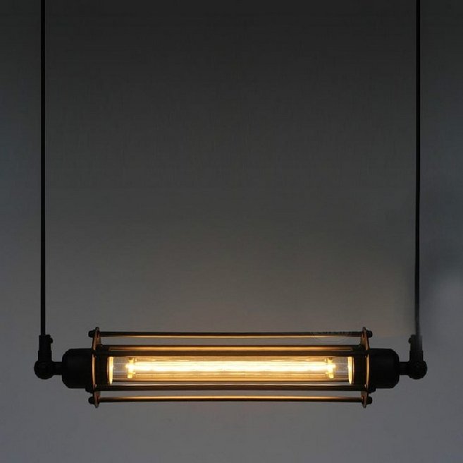 Подвесной светильник Loft Industrial Edison Cage Horizontal Mono Черный Подвесной светильник Loft Industrial Edison Cage Horizontal Mono Черный в Костроме | Loft Concept