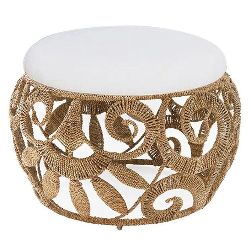 Плетеный пуф Azure Wicker Pouf Бежевый Белый Плетеный пуф Azure Wicker Pouf Бежевый Белый в Костроме | Loft Concept