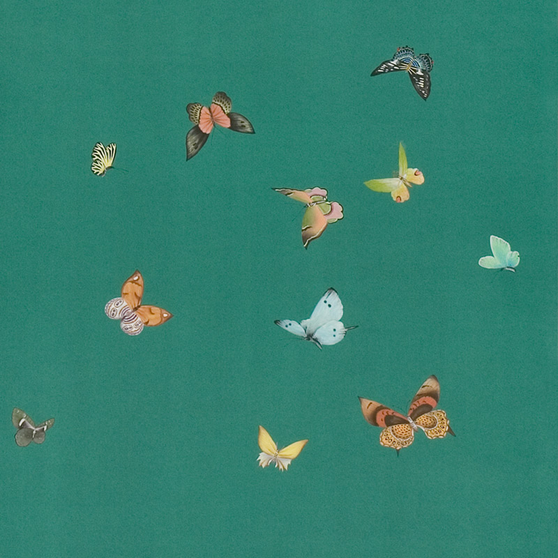 Обои ручная роспись Butterflies Emerald on green dyed paper Обои ручная роспись Butterflies Emerald on green dyed paper в Костроме | Loft Concept