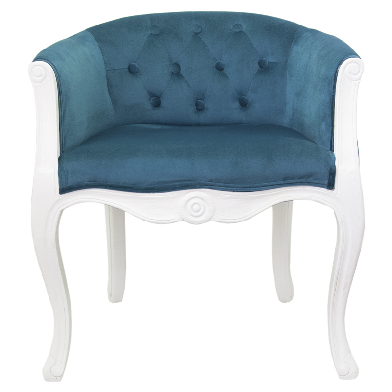 Кресло низкое в стиле прованс Louis French Armchair white and blue velour Бирюзовый Белый Кресло низкое в стиле прованс Louis French Armchair white and blue velour Бирюзовый Белый в Костроме | Loft Concept