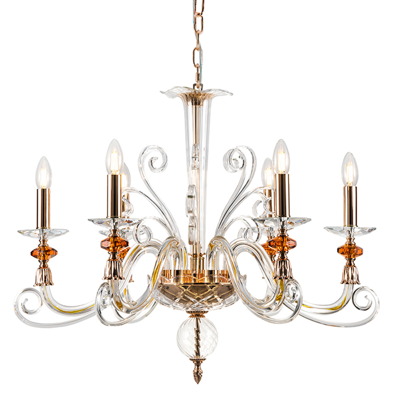 Люстра с 6-ю лампочками и изогнутыми прозрачными элементами из стекла Twisted Glass Candles Chandelier Золотой Прозрачное Стекло Люстра с 6-ю лампочками и изогнутыми прозрачными элементами из стекла Twisted Glass Candles Chandelier Золотой Прозрачное Стекло в Костроме | Loft Concept