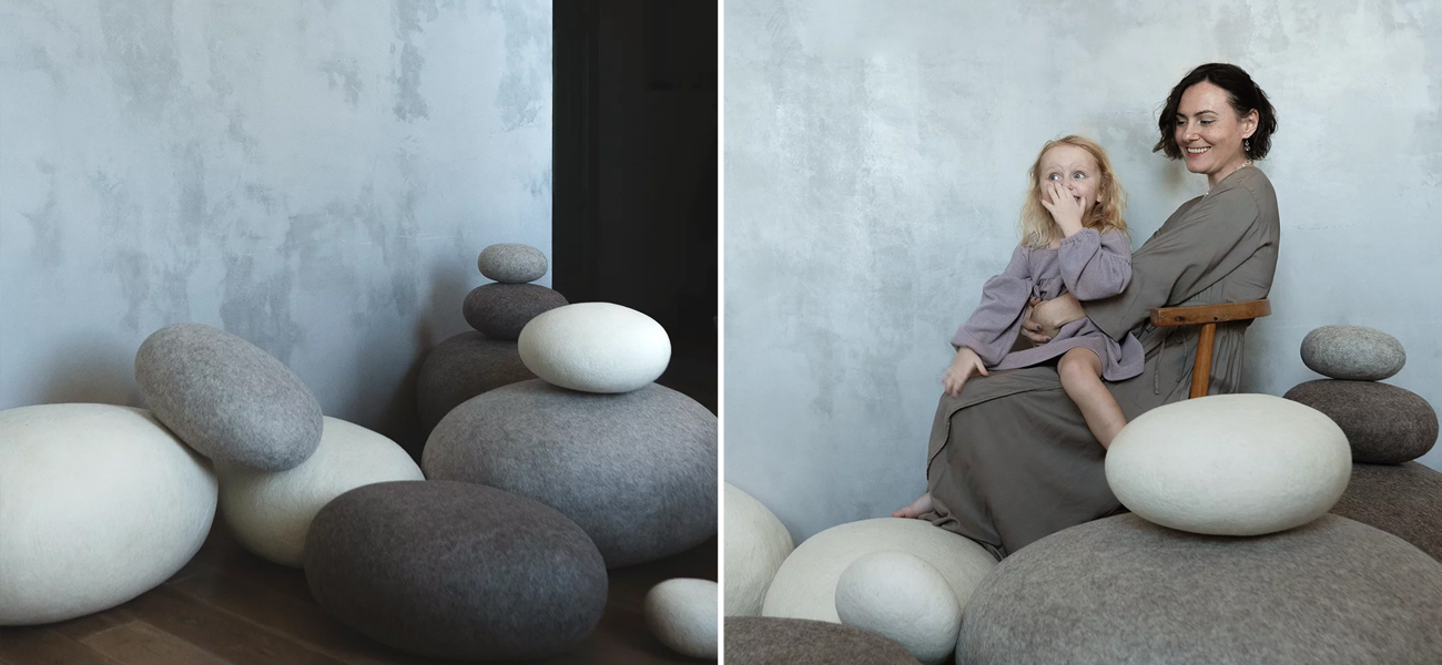 Большой Набор из 10-ти Камней-Пуфов KATSU "SOLID ROCKS" из Шерсти - фото