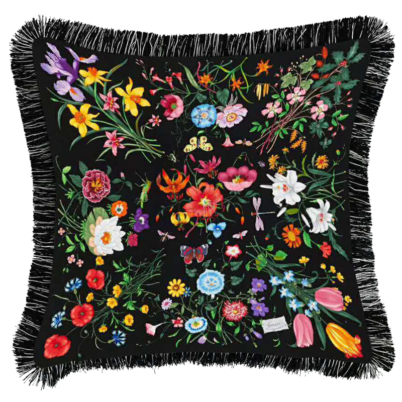 Декоративная подушка Cтиль Gucci Wildflowers Черный Мульти Декоративная подушка Cтиль Gucci Wildflowers Черный Мульти в Костроме | Loft Concept