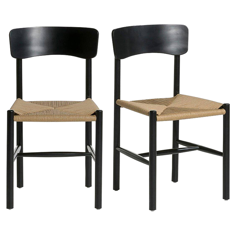 Комплект из 2-х стульев Wicker Black Chairs Бежевый Черный Комплект из 2-х стульев Wicker Black Chairs Бежевый Черный в Костроме | Loft Concept