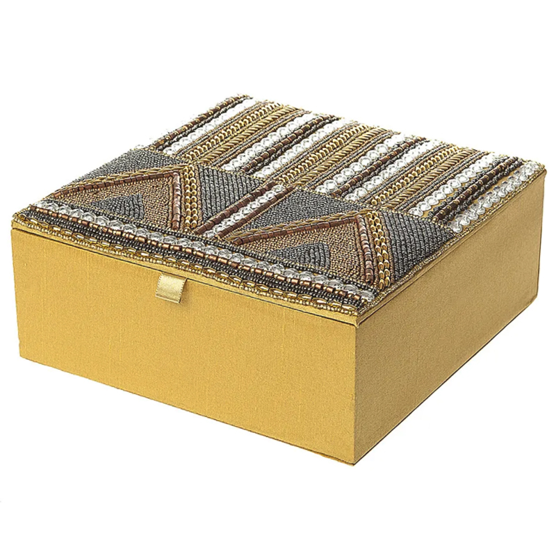 Шкатулка с вышивкой из бисера Lixin Beads Embroidery Box Золотой Серебряный Коричневый Шкатулка с вышивкой из бисера Lixin Beads Embroidery Box Золотой Серебряный Коричневый в Костроме | Loft Concept