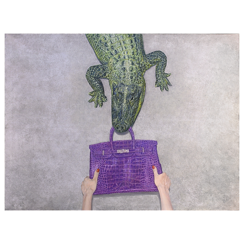Картина Gator Birkin Hands Серый Фиолетовый Зеленый Красный Картина Gator Birkin Hands Серый Фиолетовый Зеленый Красный в Костроме | Loft Concept