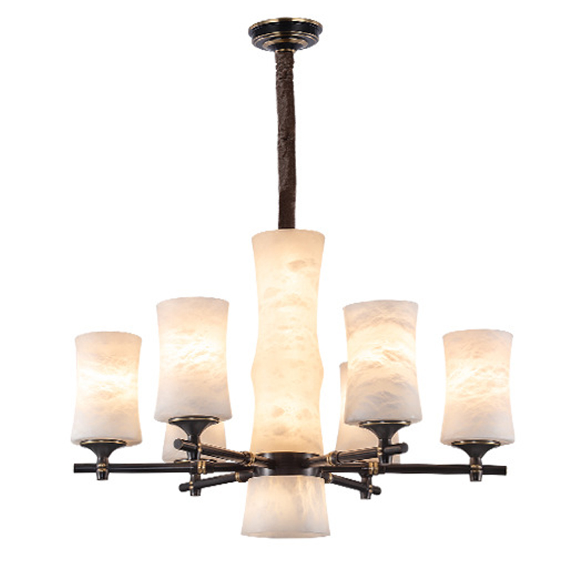 Дизайнерская люстра 6 плафонов из натурального мрамора Marble Shades Chandelier Золотой Коричневый Дизайнерская люстра 6 плафонов из натурального мрамора Marble Shades Chandelier Золотой Коричневый в Костроме | Loft Concept