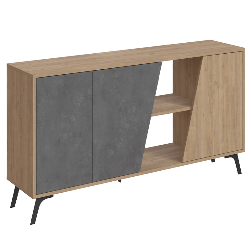 Комод с дверцами и 2-мя открытыми отделениями серого и древесного цвета FIONA CONSOLE OAK Древесина Серый Комод с дверцами и 2-мя открытыми отделениями серого и древесного цвета FIONA CONSOLE OAK Древесина Серый в Костроме | Loft Concept