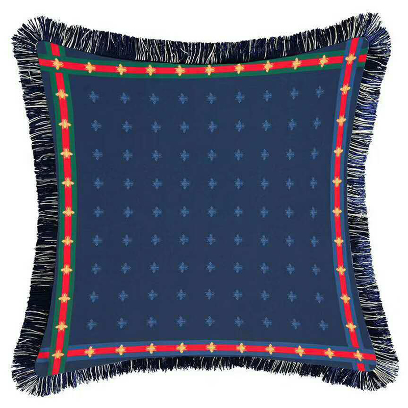 Декоративная подушка Cтиль Gucci Bee Pattern Blue Синий Декоративная подушка Cтиль Gucci Bee Pattern Blue Синий в Костроме | Loft Concept