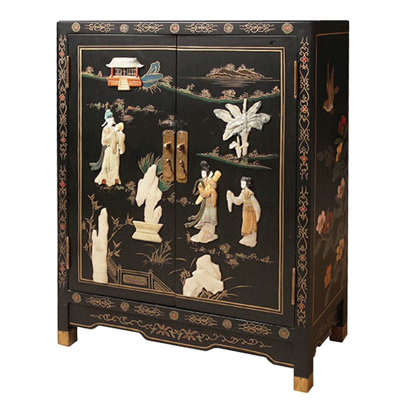 Черный Двухдверный Комод в Китайском стиле с каменным Барельефом Black Chinese Chest of drawers Черный Мульти Черный Двухдверный Комод в Китайском стиле с каменным Барельефом Black Chinese Chest of drawers Черный Мульти в Костроме | Loft Concept