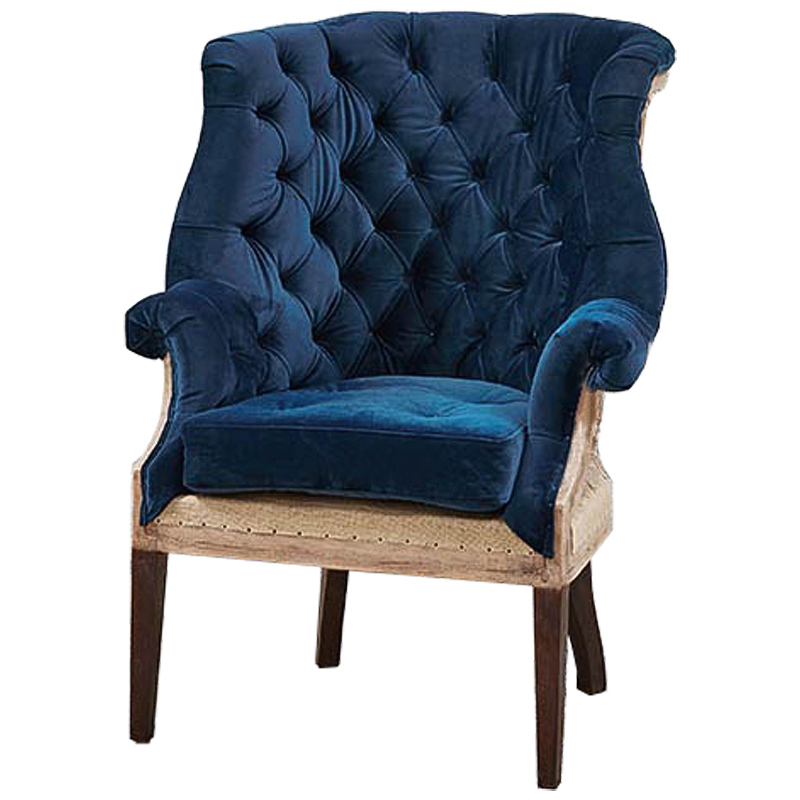 Кресло Gamilton Armchair Blue Синий Коричневый Кресло Gamilton Armchair Blue Синий Коричневый в Костроме | Loft Concept