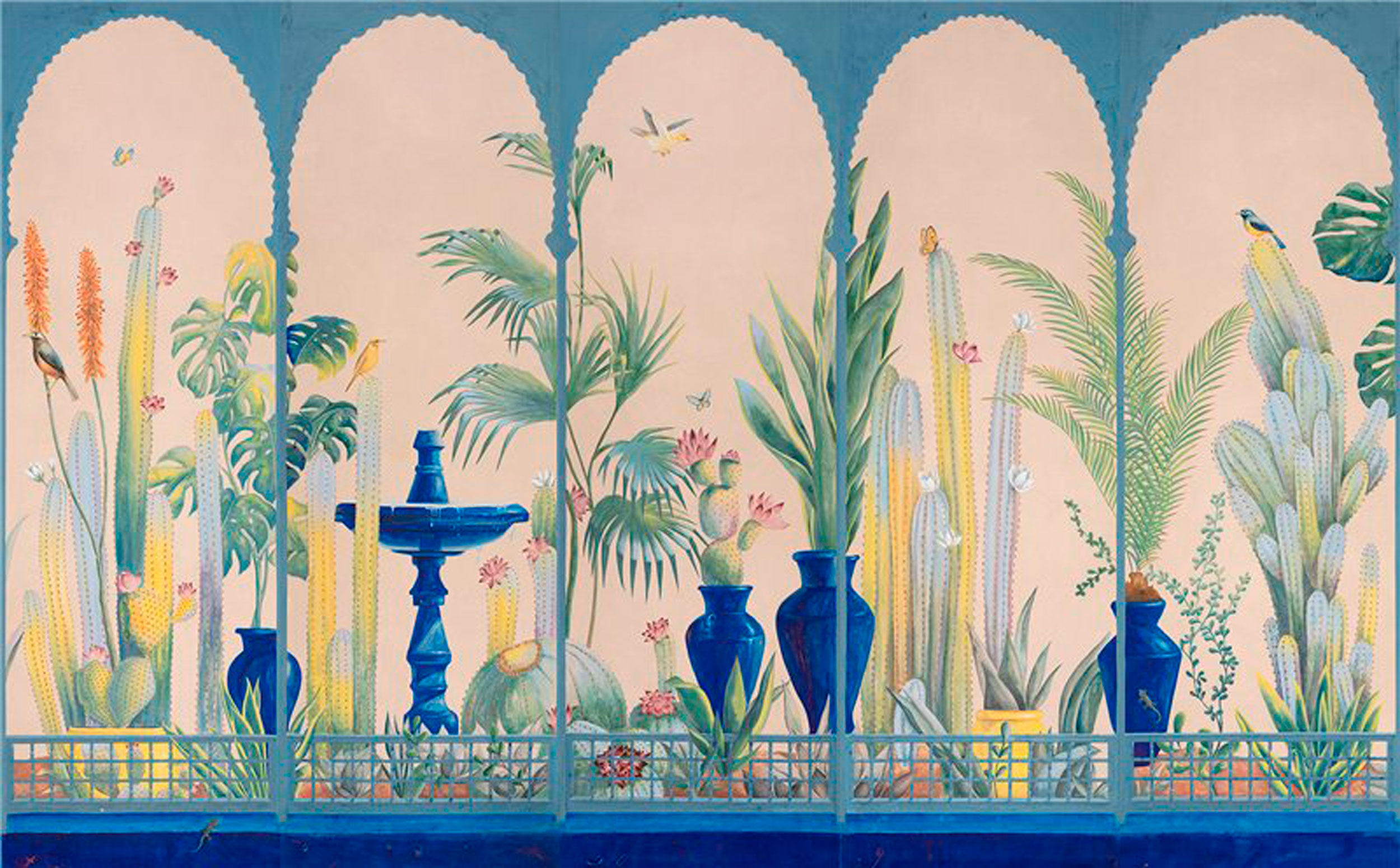 Обои ручная роспись Jardin Marrakech Majorelle on painted Xuan paper Обои ручная роспись Jardin Marrakech Majorelle on painted Xuan paper - постер Loft-Concept в Костроме