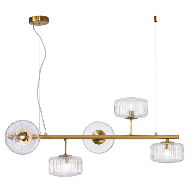 Люстра Blown Glass с прозрачными рельефными плафонами Латунь Прозрачный Люстра Blown Glass с прозрачными рельефными плафонами Латунь Прозрачный в Костроме | Loft Concept