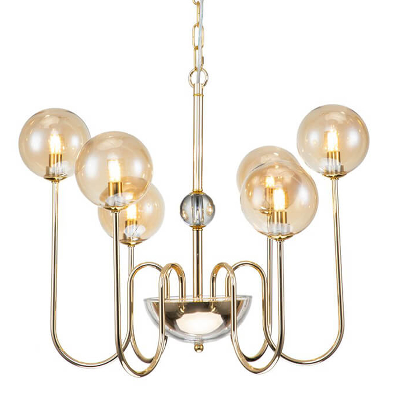 Люстра Sheiry Glass Ball Chandelier 6 Глянцевое золото Янтарный Люстра Sheiry Glass Ball Chandelier 6 Глянцевое золото Янтарный в Костроме | Loft Concept