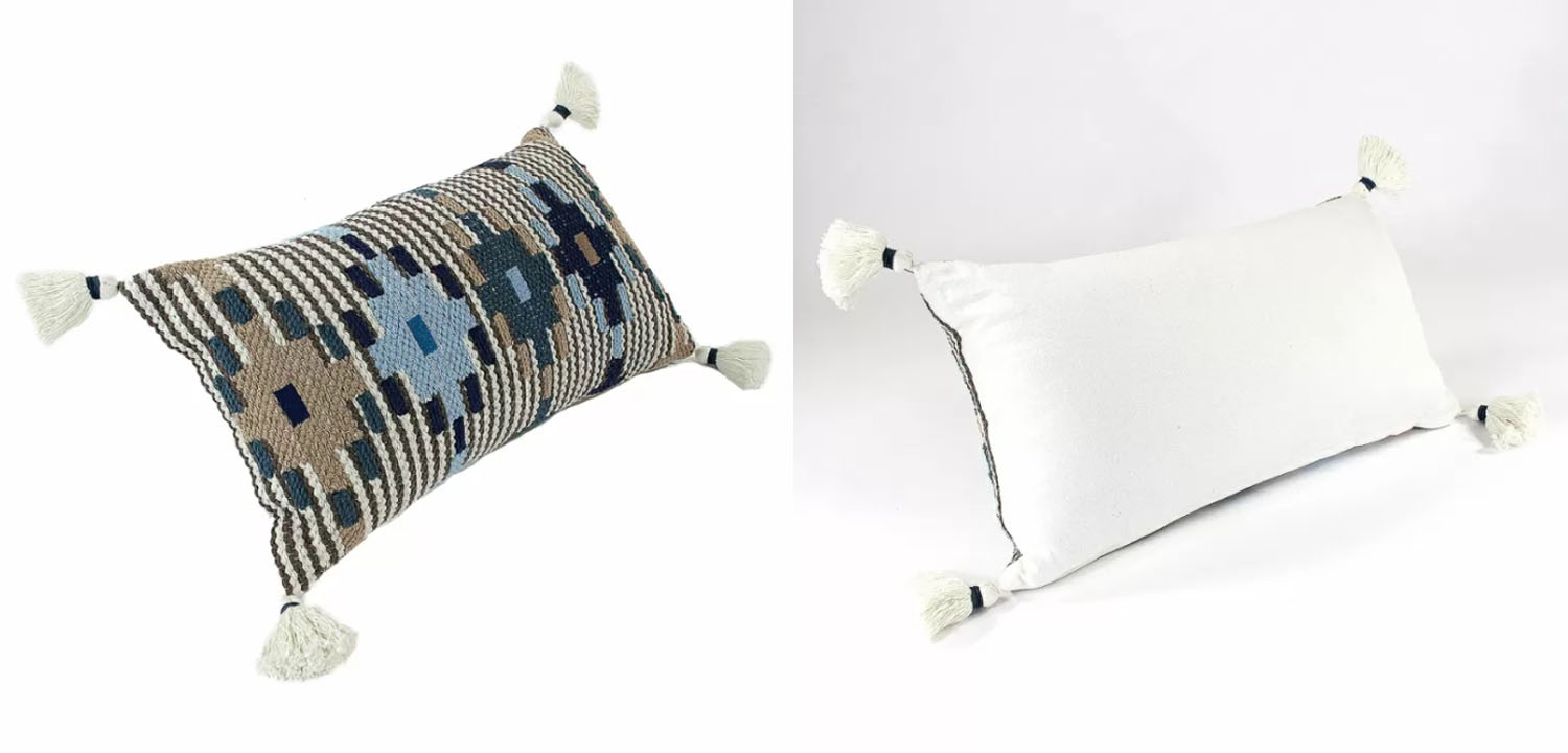 Подушка Blue Ikat с кисточками - фото