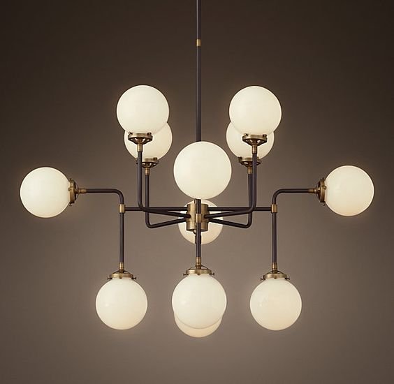 Люстра RH Bistro Globe Milk Glass 12-Light Chandelier Латунь Черный Белый Люстра RH Bistro Globe Milk Glass 12-Light Chandelier Латунь Черный Белый в Костроме | Loft Concept