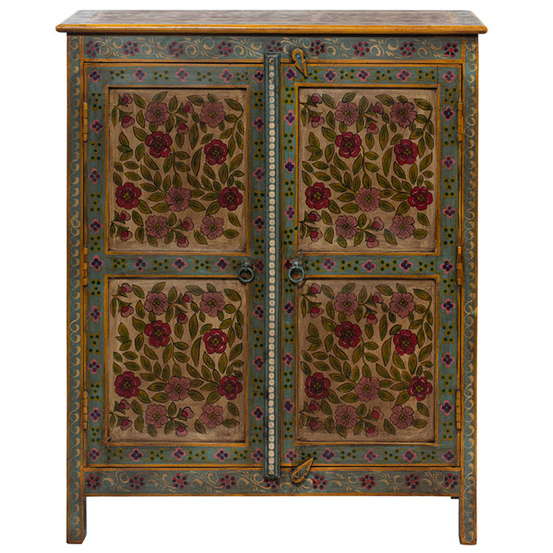 Деревянный комод с 2-мя дверцами ручная роспись Ophelia Flowers Chest of Drawers Бирюзовый Коричневый винтаж Бежевый Деревянный комод с 2-мя дверцами ручная роспись Ophelia Flowers Chest of Drawers Бирюзовый Коричневый винтаж Бежевый в Костроме | Loft Concept