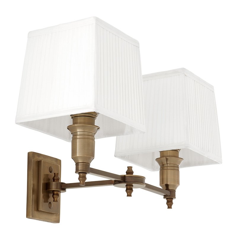 Бра Wall Lamp Lexington Double Brass+White Латунь Античная полированная Белый Бра Wall Lamp Lexington Double Brass+White Латунь Античная полированная Белый в Костроме | Loft Concept