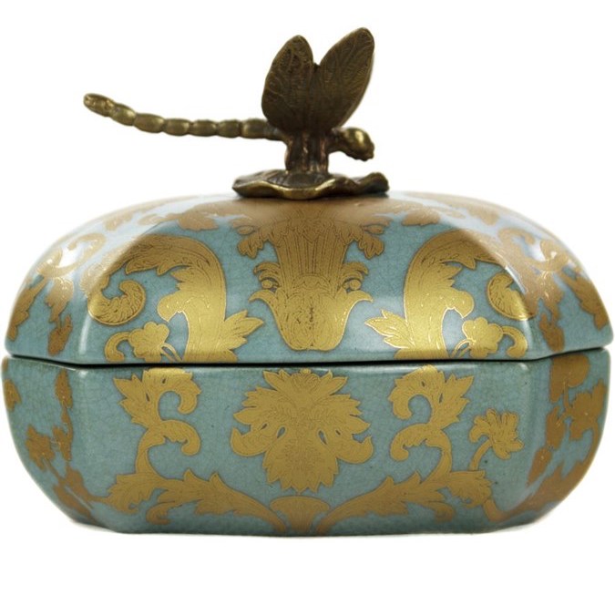 Шкатулка Box Gold on Blue Голубой пастельный Бронза Золотой Шкатулка Box Gold on Blue Голубой пастельный Бронза Золотой в Костроме | Loft Concept