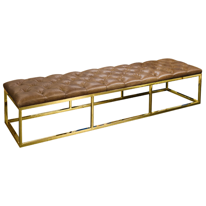 Банкетка Helewise Leather Brown Bench Коричневый Золотой Банкетка Helewise Leather Brown Bench Коричневый Золотой в Костроме | Loft Concept