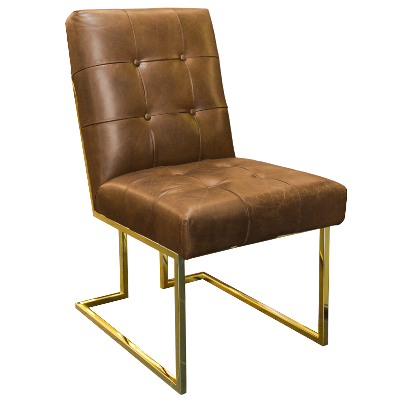 Кресло Alais Leather Armchair Коричневый Глянцевое золото Кресло Alais Leather Armchair Коричневый Глянцевое золото в Костроме | Loft Concept
