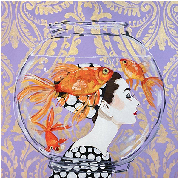 Картина Audrey Fishbowl on Lavender Damask Background Мульти в Костроме | Loft Concept 