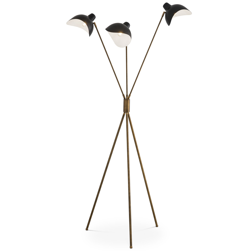 Торшер Eichholtz Floor Lamp Costner Черный Латунь Античная полированная в Костроме | Loft Concept 