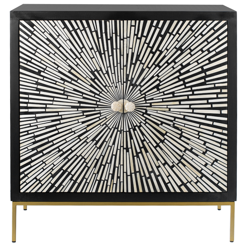 Комод с инкрустацией костью Bone Inlay White Rays black Черно-белый Черный Белый Золотой Комод с инкрустацией костью Bone Inlay White Rays black Черно-белый Черный Белый Золотой в Костроме | Loft Concept