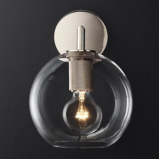 Бра RH Utilitaire Globe Shade Single Sconce Silver Прозрачное Стекло Никель Бра RH Utilitaire Globe Shade Single Sconce Silver Прозрачное Стекло Никель в Костроме | Loft Concept