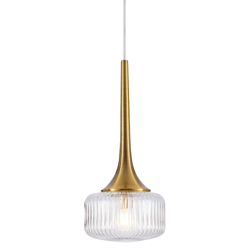 Подвесной светильник Blown Glass с прозрачным рельефным плафоном Латунь Прозрачный Подвесной светильник Blown Glass с прозрачным рельефным плафоном Латунь Прозрачный в Костроме | Loft Concept