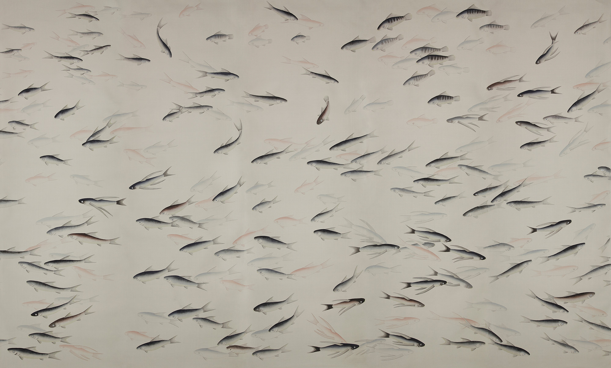 Обои ручная роспись Fishes Blue Pearl on Icefield dyed silk Обои ручная роспись Fishes Blue Pearl on Icefield dyed silk - постер Loft-Concept в Костроме
