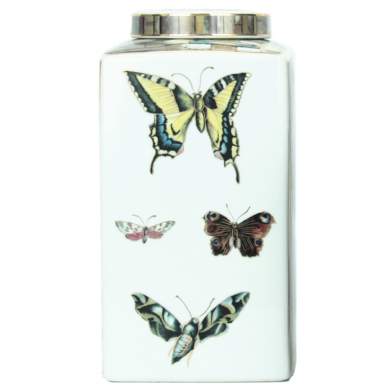 Ваза с крышкой Ceramic Flowers and Butterflies Vase Белый Мульти Ваза с крышкой Ceramic Flowers and Butterflies Vase Белый Мульти в Костроме | Loft Concept