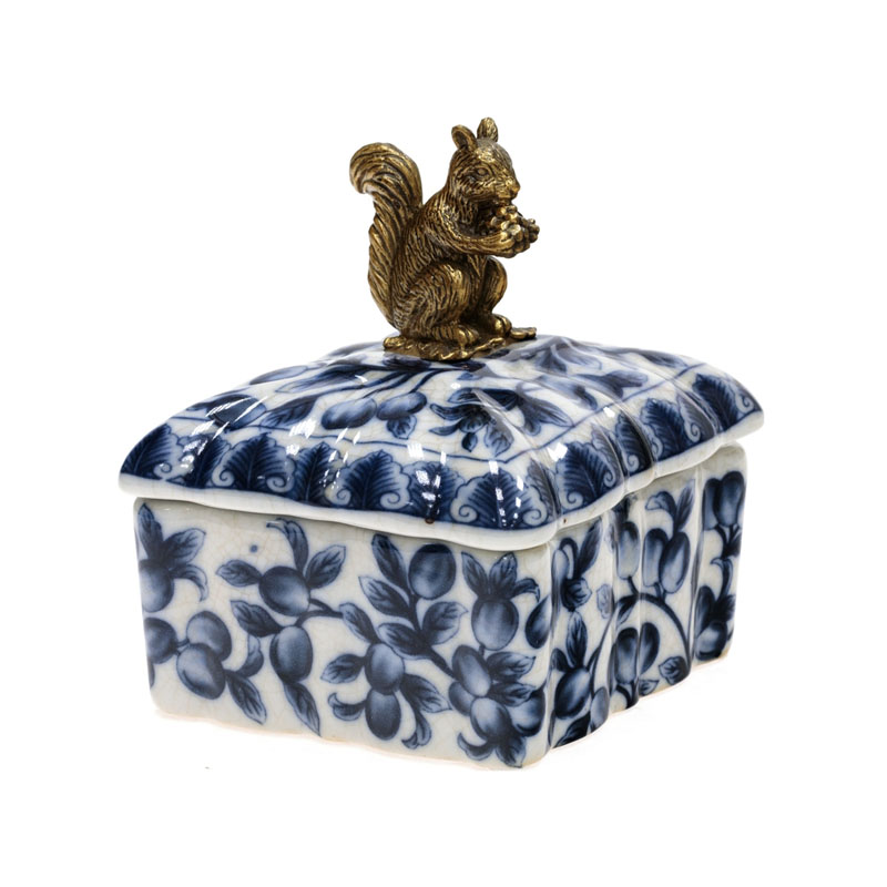 Шкатулка Bronze Squirrel Square Белый Бронза Синий Шкатулка Bronze Squirrel Square Белый Бронза Синий в Костроме | Loft Concept
