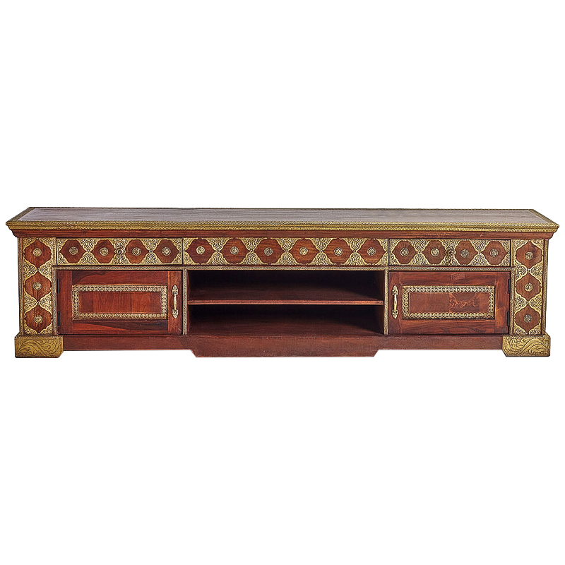 ТВ-тумба с латунной чеканкой Tejas Indian Inlaid TV Stand Коричневый Латунь ТВ-тумба с латунной чеканкой Tejas Indian Inlaid TV Stand Коричневый Латунь в Костроме | Loft Concept