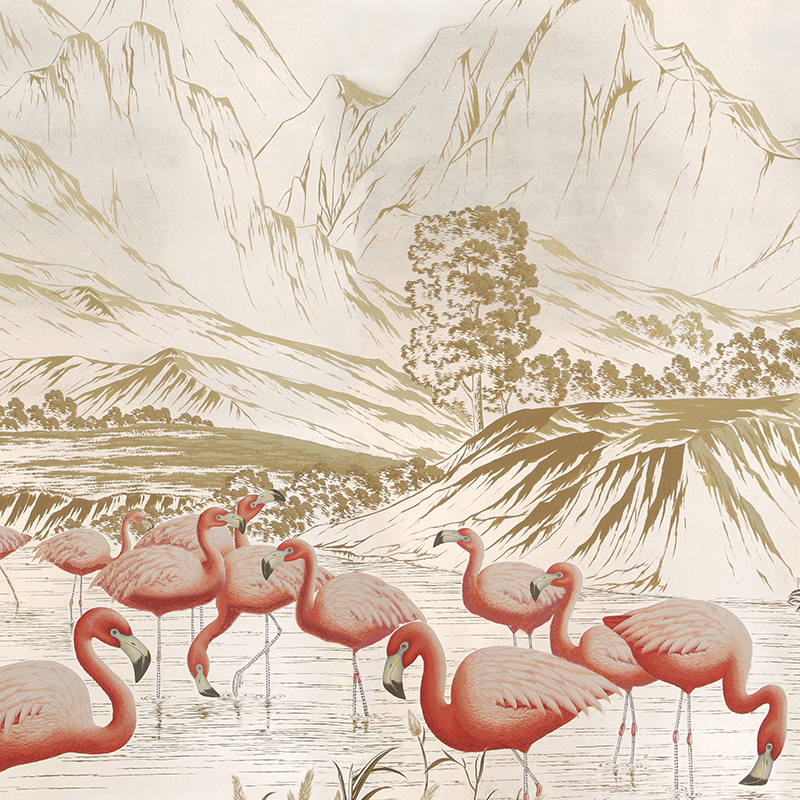 Обои ручная роспись Flamingos Flamingo on Tarnished Silver gilded Xuan paper Обои ручная роспись Flamingos Flamingo on Tarnished Silver gilded Xuan paper в Костроме | Loft Concept