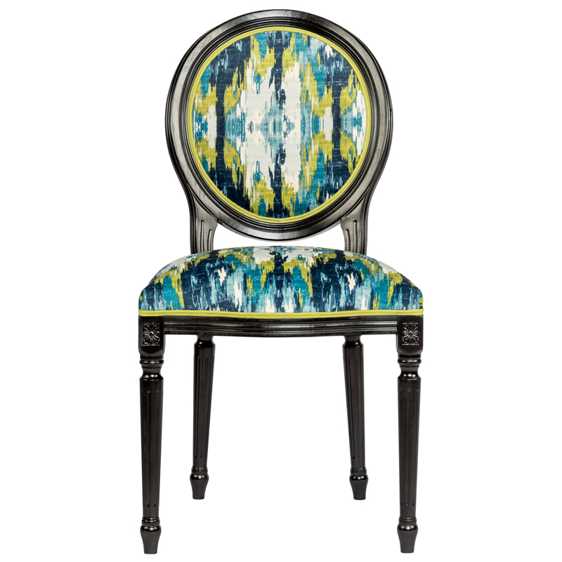 Мягкий стул с сине-зеленым узором Ikat Pattern Черный Мульти Мягкий стул с сине-зеленым узором Ikat Pattern Черный Мульти в Костроме | Loft Concept
