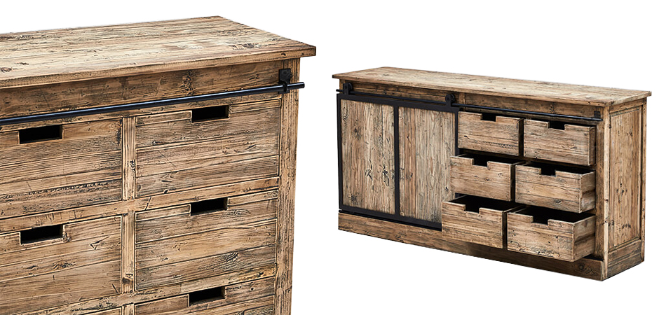 Комод с 6-ю ящиками и раздвижной дверцей лофт Ernesto Wood Commode Комод с 6-ю ящиками и раздвижной дверцей лофт Ernesto Wood Commode - Loft-Concept в Костроме