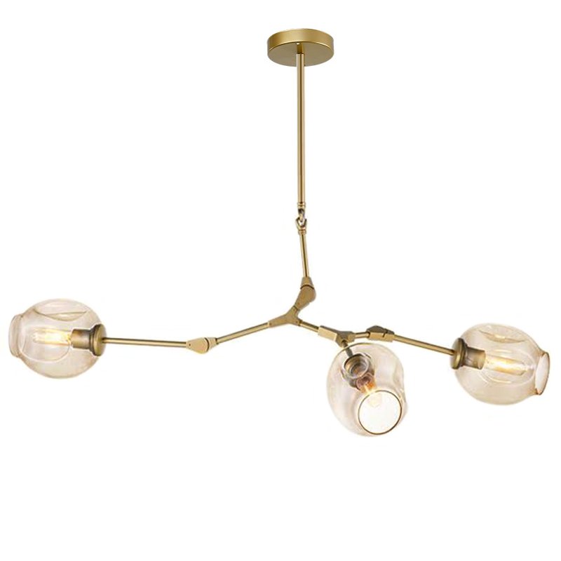 Люстра Сrumpled Glass Bubble Chandelier Gold 3 плафона Прозрачный (Transparent) Янтарь (Amber) в Костроме | Loft Concept 