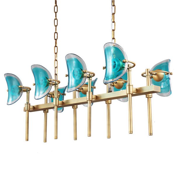 Люстра Lily Turquoise Glass rectangle Золотой Бирюзовый Люстра Lily Turquoise Glass rectangle Золотой Бирюзовый в Костроме | Loft Concept