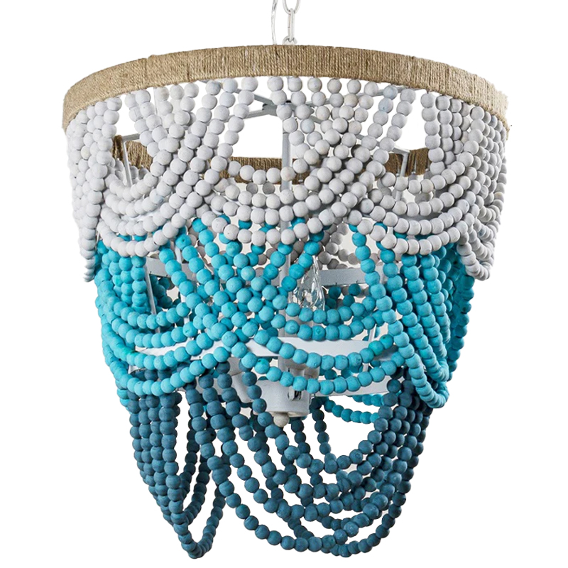 Круглая многоярусная люстра с подвесками в виде круглых бусин Wooden Beads Turquoise Chandelier Бирюзовый Светло-серый Морская синь Круглая многоярусная люстра с подвесками в виде круглых бусин Wooden Beads Turquoise Chandelier Бирюзовый Светло-серый Морская синь в Костроме | Loft Concept
